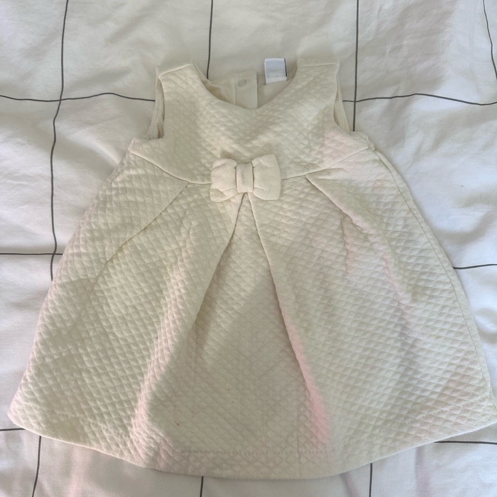 Janie and Jack Cream Quilted Baby Dress with Bow